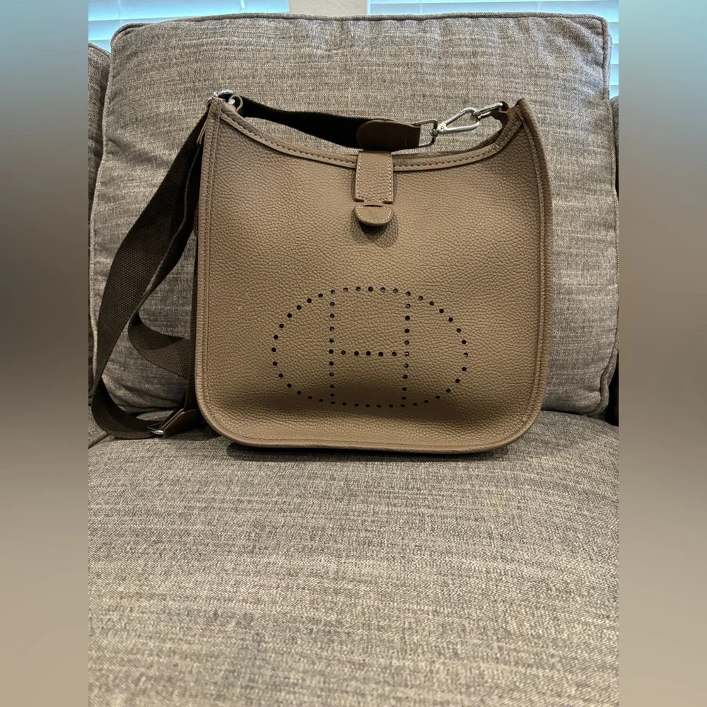 Khaki Leather Crossbody Bag
